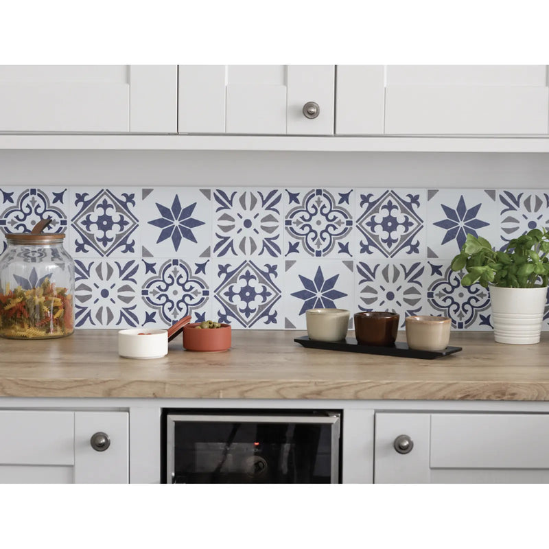 Stax d-c-fix® Self Adhesive Wall Tile Alia Blue 15cm x 15cm / Pack Of 6
