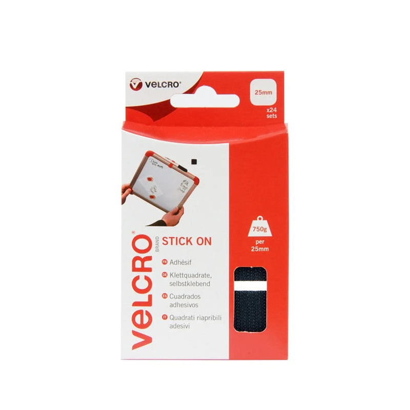 Stax VELCRO® Stick On Squares 25mm Black 24 Sets