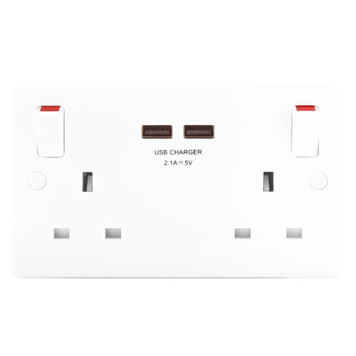BG 2 Gang 13a Switched Socket With Outboard Rockers + 2 x USB (2.1A) White