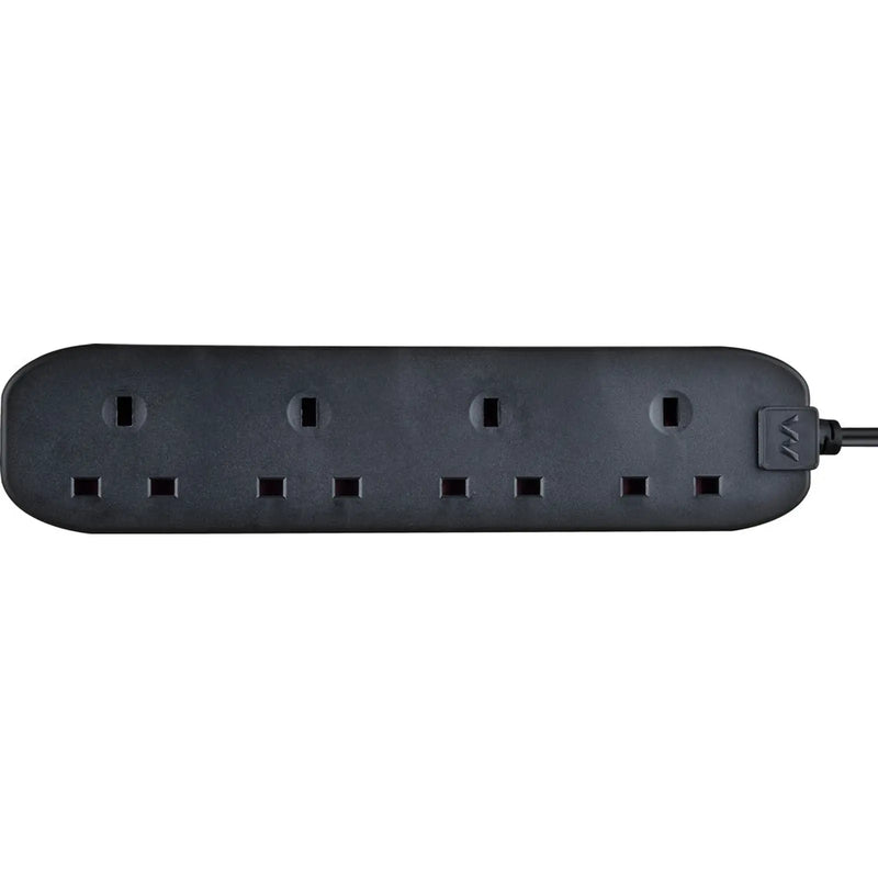 Masterplug 4 Gang Black Extension Lead With 2m Cable 13amp