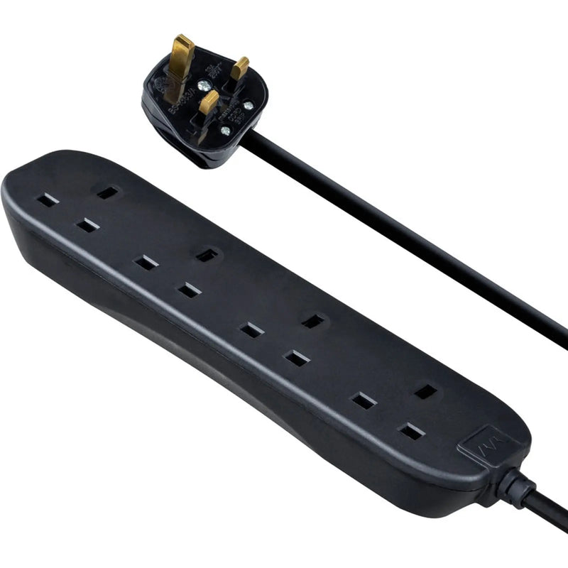 Masterplug 4 Gang Black Extension Lead With 2m Cable 13amp