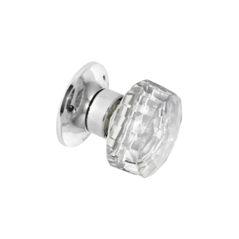 Securit Glass Mortice Knobs Faceted (Pair) CP 65mm