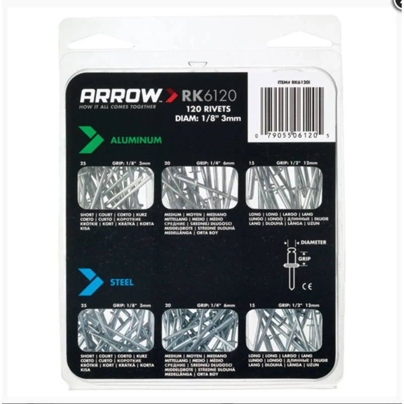 Arrow Assorted Rivets Pack 120