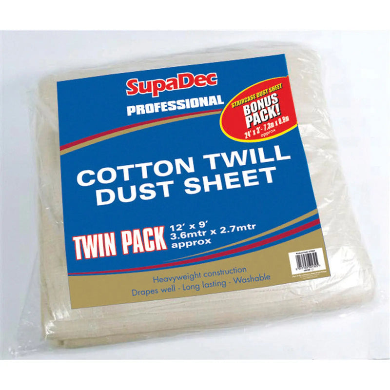 SupaDec Pro Cotton Twill Dust Sheets Twin Pack 12' x 9' (3.6m x 2.7m) approx