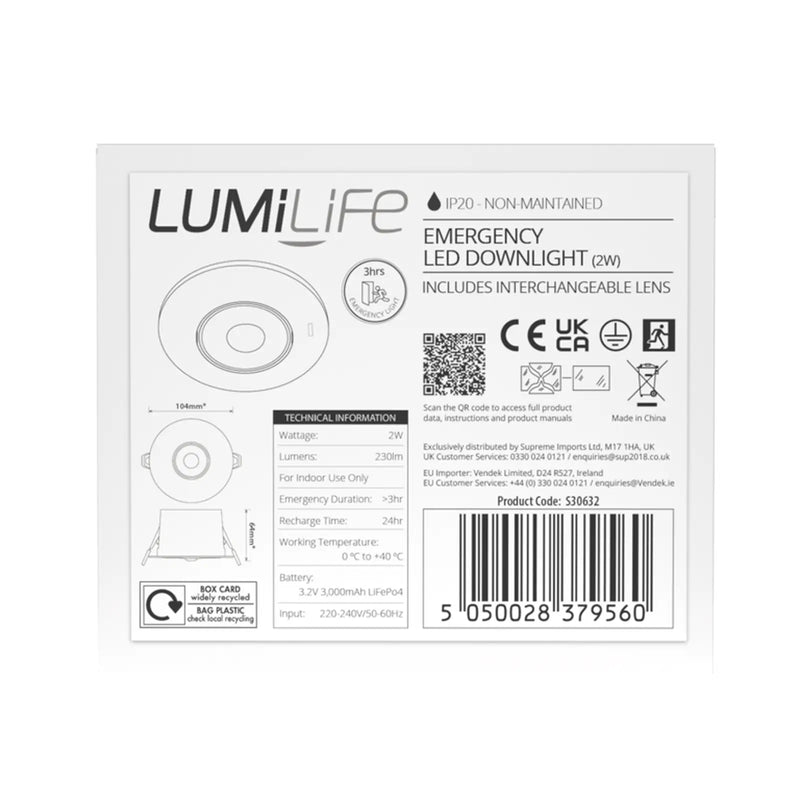 Lumilife Emergency Downlight Spot 2w 230lm 6000k