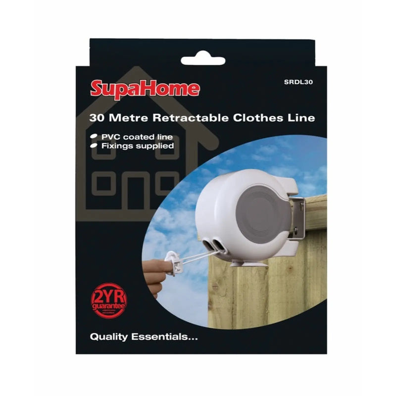 SupaHome Retractable Clothes Line 30m - Double Line Reel