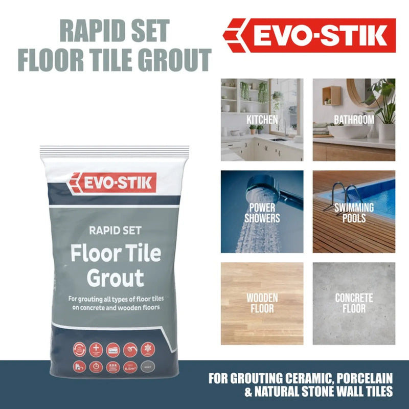 Evo-Stik Rapid Set Floor Tile Grout 5kg Grey