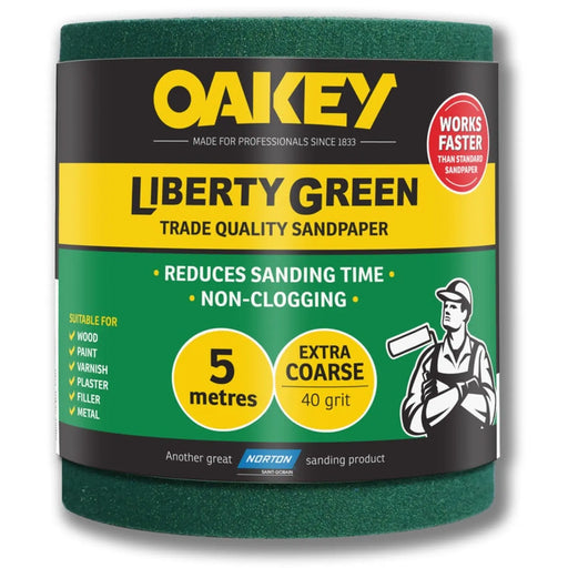 Oakey Liberty Green Sanding Roll 5m Extra Course 40g