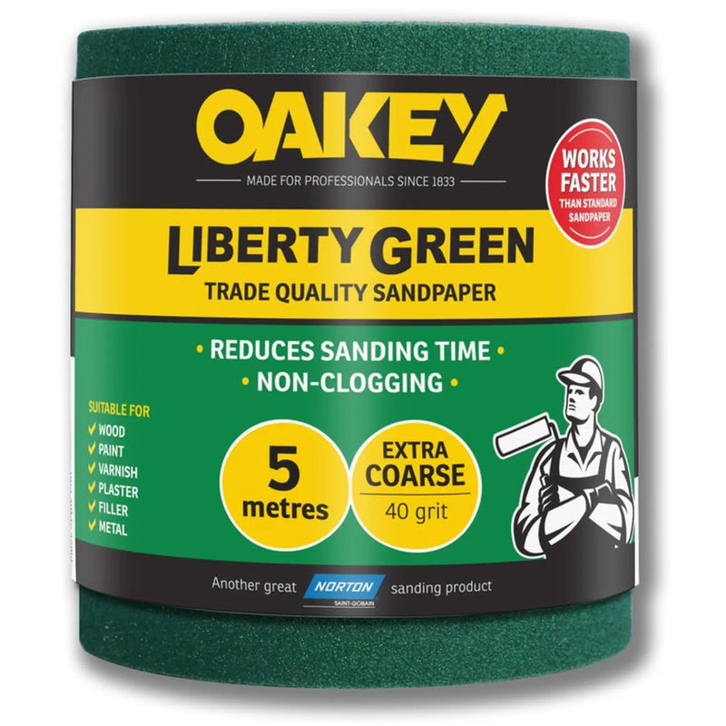 Oakey Liberty Green Sanding Roll 5m Extra Course 40g
