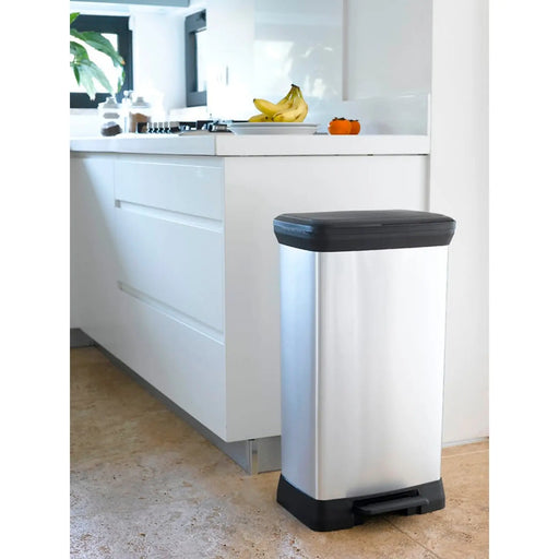 Curver Deco Black & Silver Pedal Bin 50L