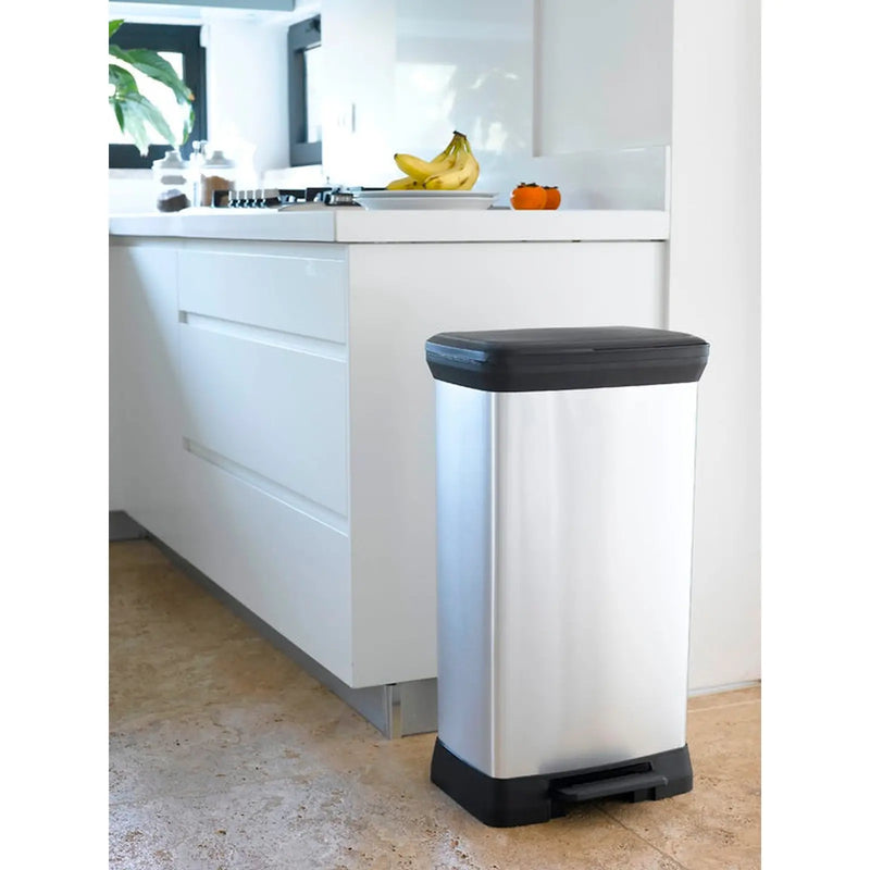 Curver Deco Black & Silver Pedal Bin 50L