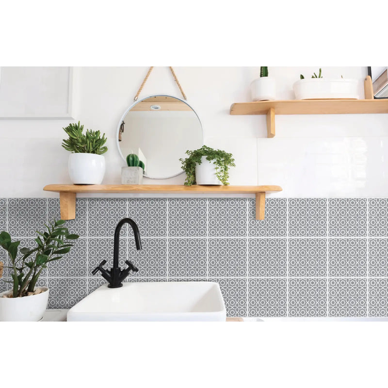 Stax d-c-fix® Self Adhesive Wall Tile Lina Grey 15cm x 15cm / Pack Of 6