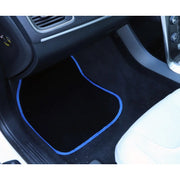 Streetwize Velour Carpet Mat Sets with Coloured Binding - 4 Piece Black/Blue
