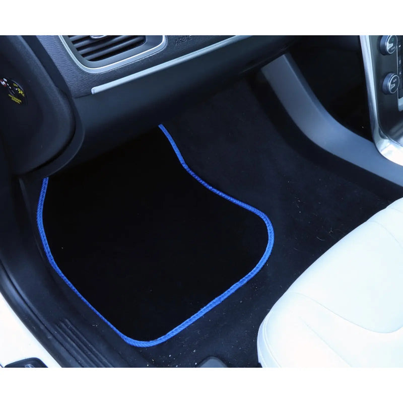Streetwize Velour Carpet Mat Sets with Coloured Binding - 4 Piece Black/Blue