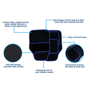 Streetwize Velour Carpet Mat Sets with Coloured Binding - 4 Piece Black/Blue