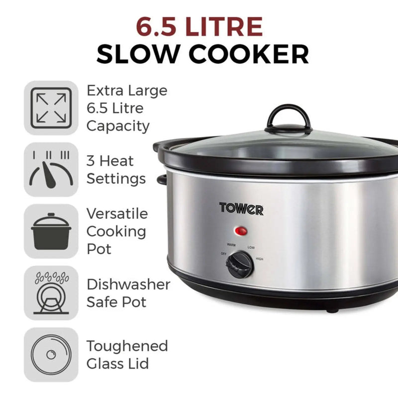 Tower Steel Slow Cooker Stainless 6.5L