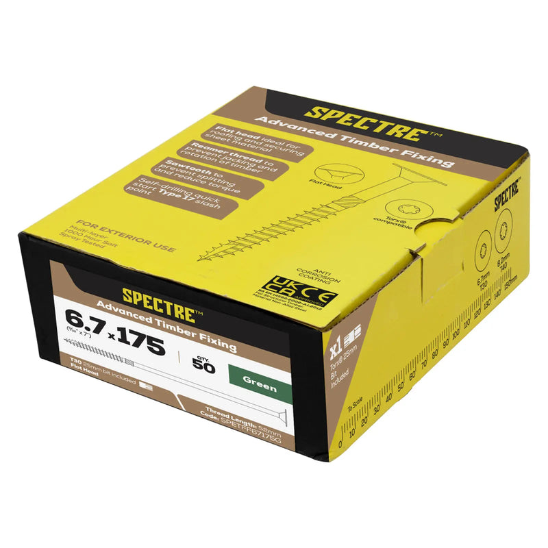 Flat Head Spectre 6.7x175mm Bx 50 T30 1000hr Green
