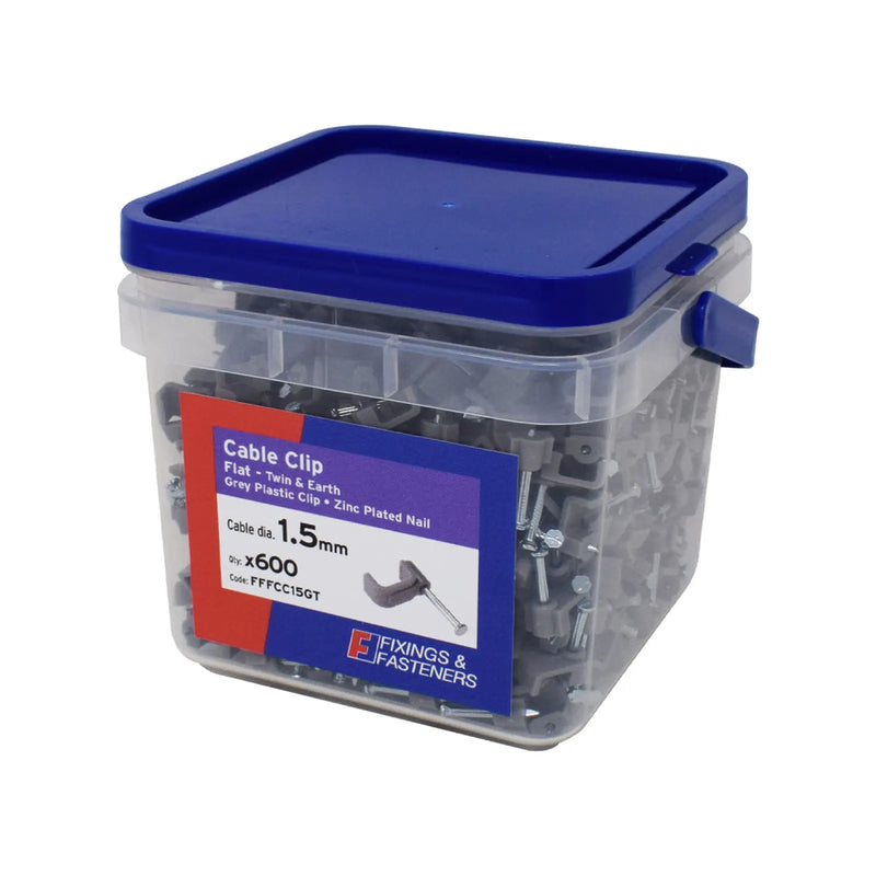 Flat Cable Clip 1.5mm Tub 600 Grey
