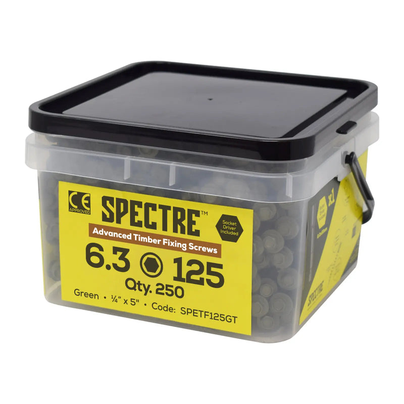 Spectre T/Fix Screw 6.3x125mm Tub 250 T17 Tip 1000hr Green