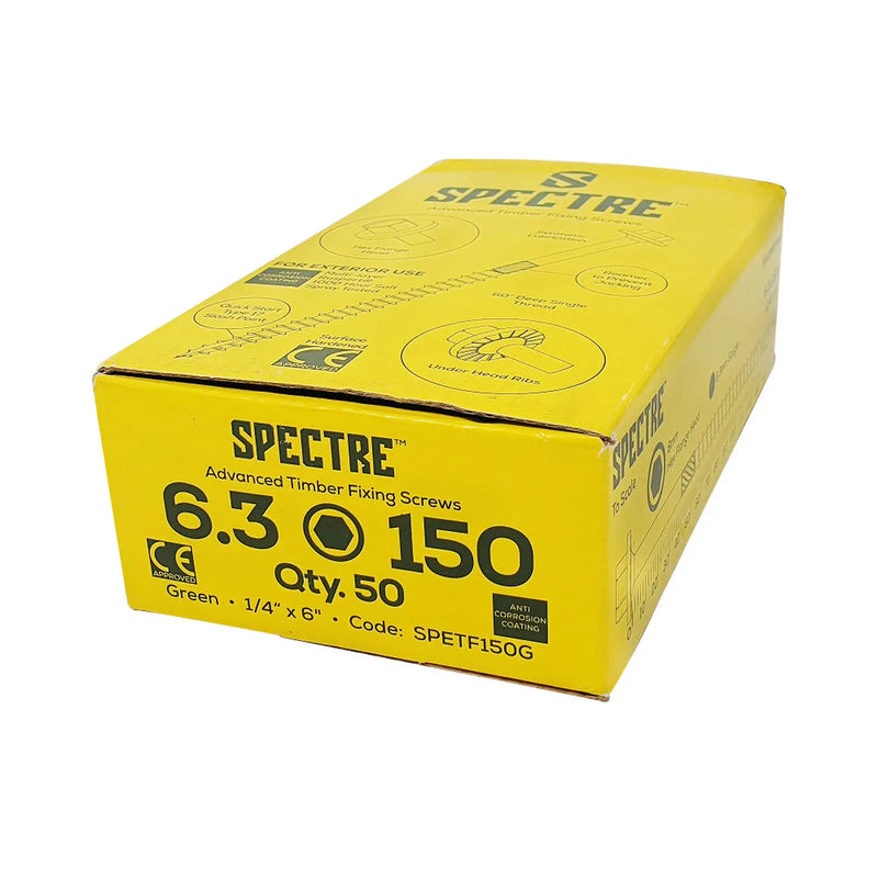 Spectre T/Fix Screw 6.3x175mm Bx 50 T17 Tip 1000hr Green