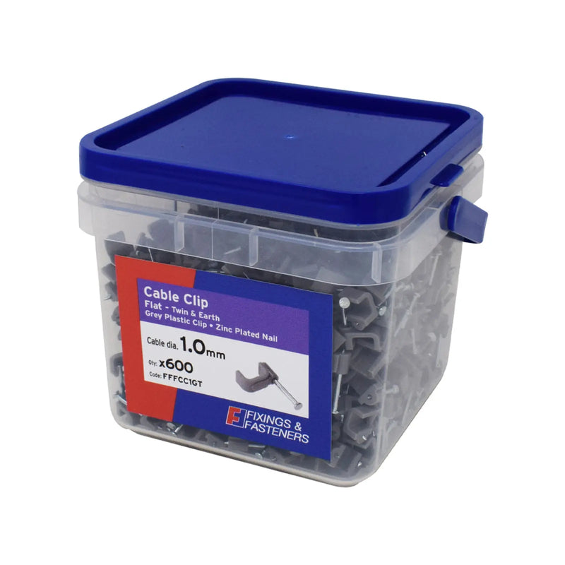 Flat Cable Clip 1.0mm Tub 600 Grey