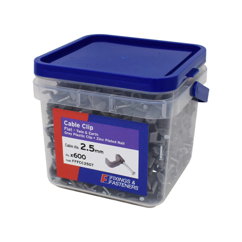 Flat Cable Clip 2.5mm Tub 600 Grey