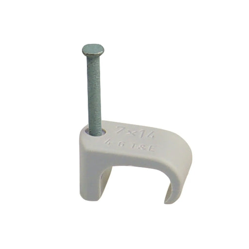 Cable Clips Flat 5x8mm Bx 100 Nail 2.0x25mm Grey