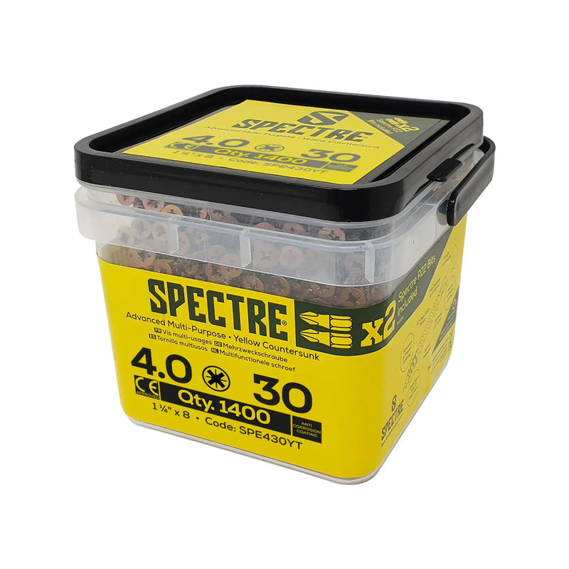 Spectre Woodscrew 4.0x30mm Tub 1400 Yellow Zinc