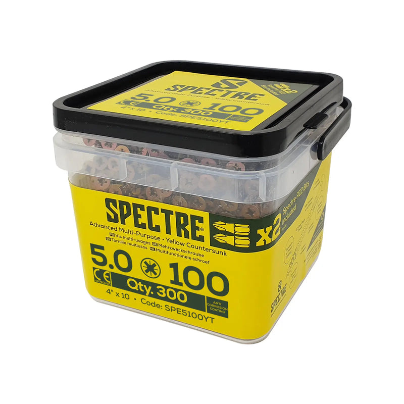 Spectre Woodscrew 5.0x100mm Tub 300 Yellow Zinc