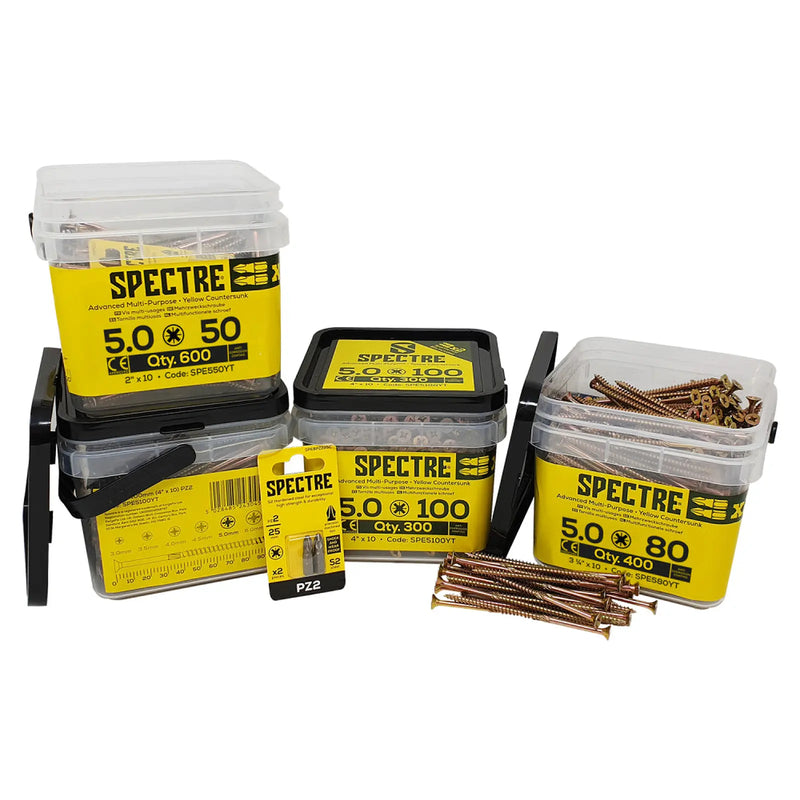 Spectre Woodscrew 5.0x80mm Tub 400 Yellow Zinc