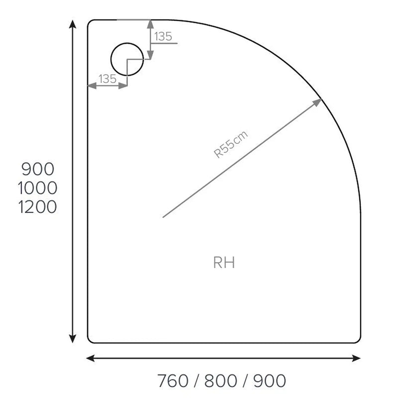 Pure Baths ALPHA RH 1200MM X 800MM QUADRANT SHOWER    TRAY 55