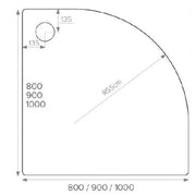 Pure Baths ALPHA 800MM X 800MM QUADRANT ANTI-SLIP     SHOWER TRAY 550MM RADIUS