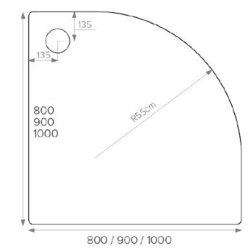 Pure Baths ALPHA 800MM X 800MM QUADRANT ANTI-SLIP     SHOWER TRAY 550MM RADIUS
