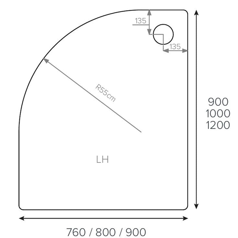 Pure Baths ALPHA LH 1200MM X 900MM QUADRANT ANTI-SLIP SHOWER TRAY TRAY 550MM RADIUS