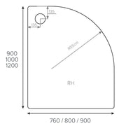Pure Baths ALPHA RH 1200MM X 900MM QUADRANT ANTI-SLIP SHOWER TRAY TRAY 550MM RADIUS