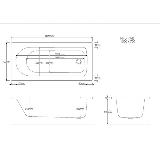Pure Baths Nova 1700mm x 700mm Single Ended Bath