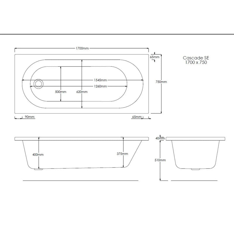 Pure Baths Excel 1700mm x 750mm Single Ended Bath