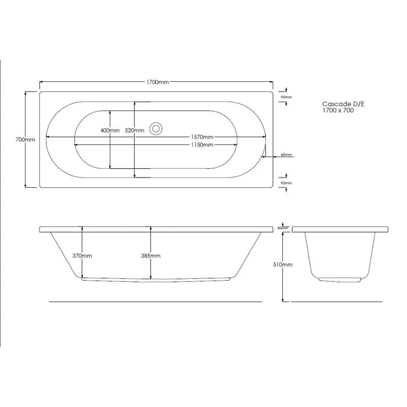 Pure Baths Onyx 1700mm x 700mm Double Ended Bath