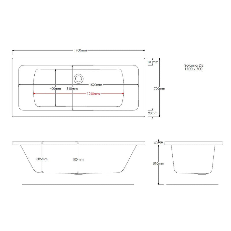 Pure Baths Reflect 1700mm x 700mm Double Ended Bath