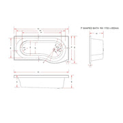 Pure Baths Sage 1700mm x 850mm Right Handed P Shaped Bath