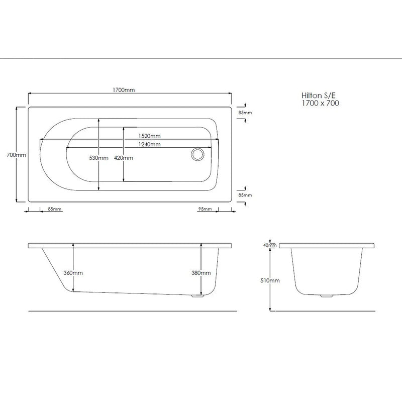 Pure Baths Nova Geode 1700mm x 700mm Single Ended Bath
