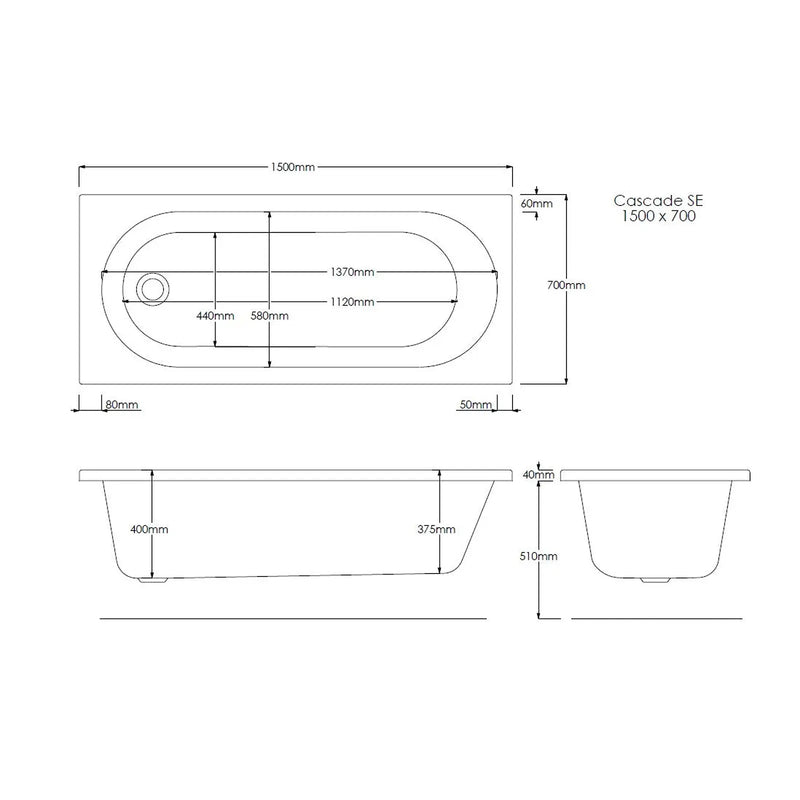 Pure Baths Excel Geode 1500mm x 700mm Single Ended Bath