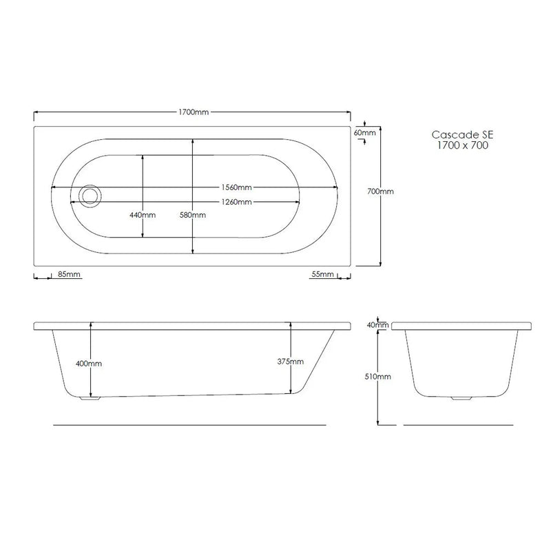 Pure Baths Excel Geode 1700mm x 700mm Single Ended Bath
