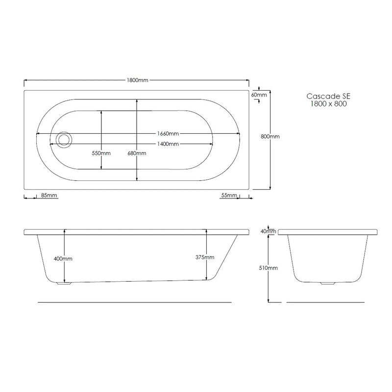 Pure Baths Excel Geode 1800mm x 800mm Single Ended Bath