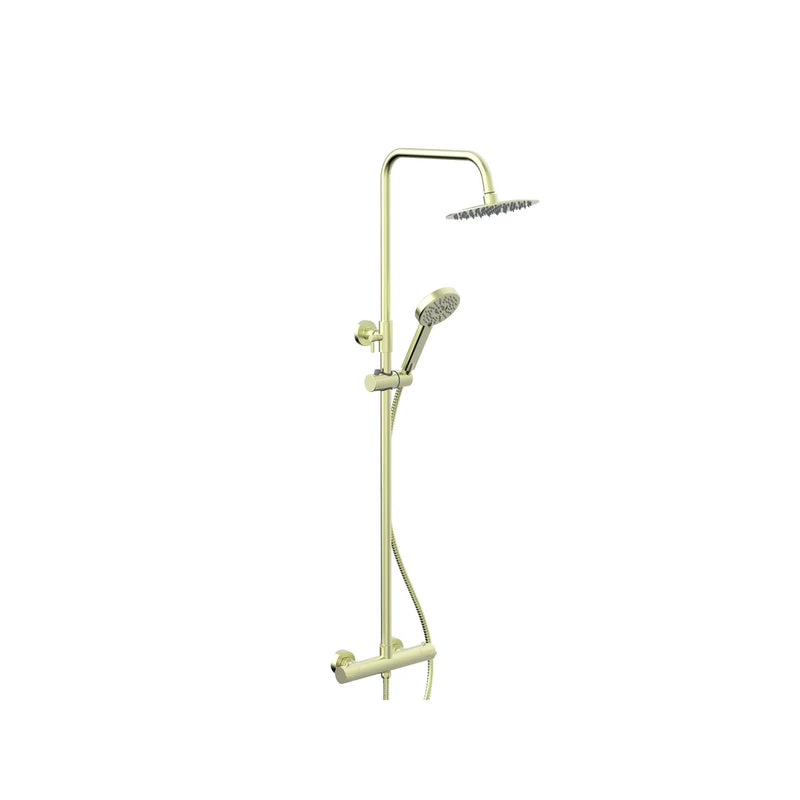 Pure Baths Oasis PVD Coated Column Shower w/ Rail, Hose & Round Head - Brushed Brass