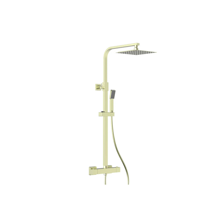 Pure Baths Oasis PVD Coated Column Shower w/ Rail, Hose & Square Head - Brushed Brass