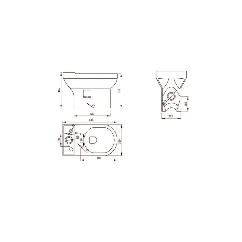 Pure Baths Glade Round 460mm x 645mm x 360mm Comfort Height Close Coupled Open Back WC Pan - White