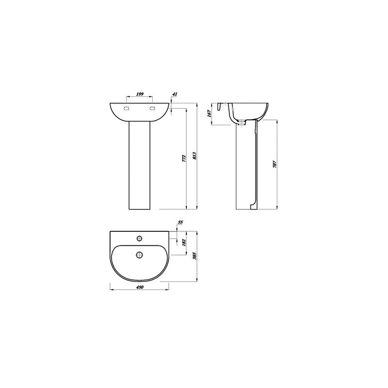 Pure Baths Drift 450mm x 385mm 1 Tap Hole Basin - White