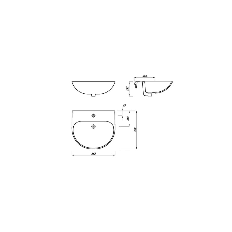 Pure Baths Drift 550mm x 490mm Round Semi Recessed 1 Tap Hole Basin - White