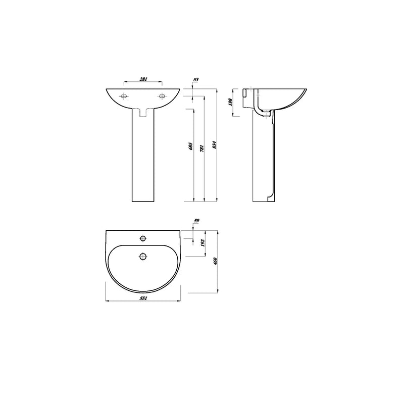 Pure Baths Drift 550mm x 460mm Round 1 Tap Hole Basin - White